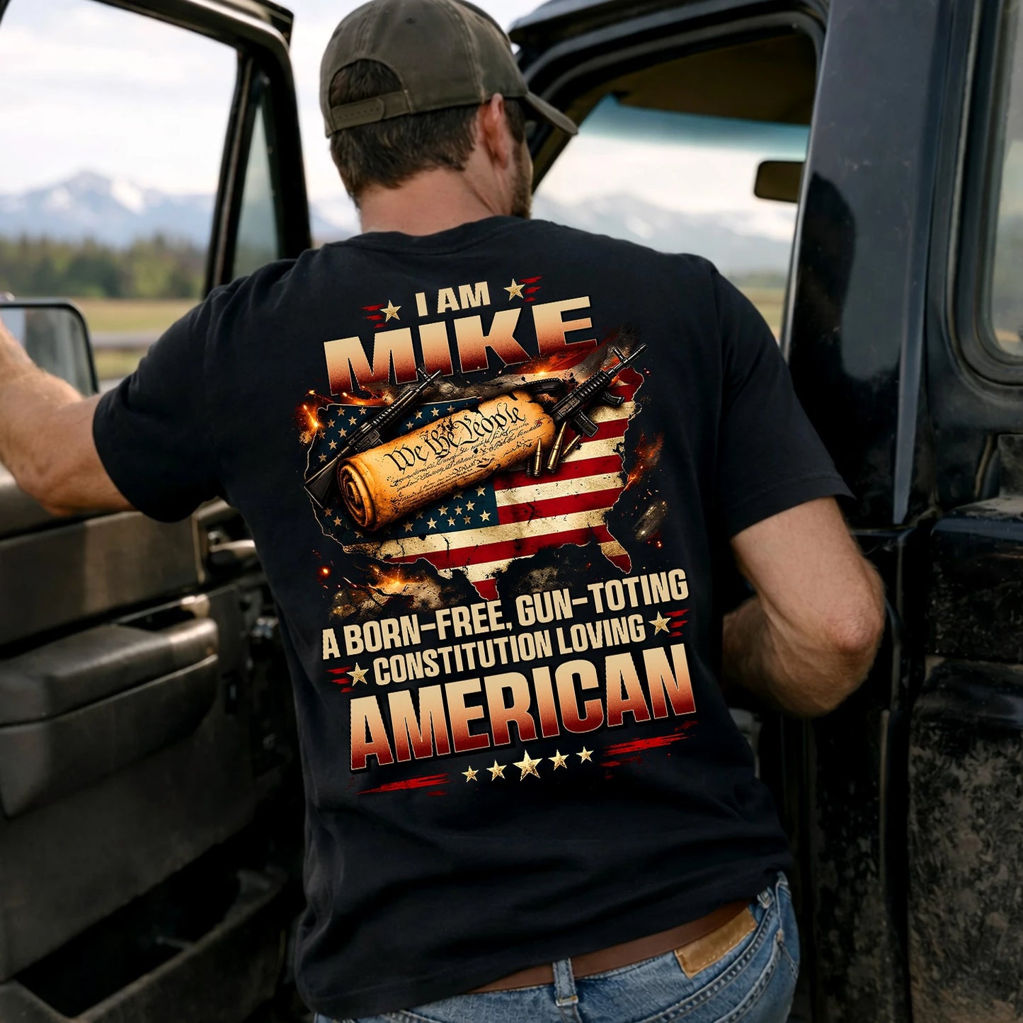 MIKE 13K1-525 Personalized " ... A Born-Free, Gun-Toting Constitution Loving American"