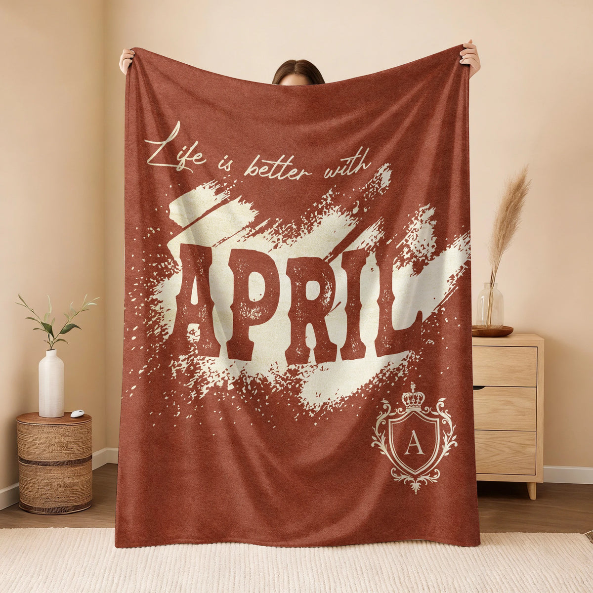 Life Is Better With Your Name Terracotta Cream Fleece Blanket APRIL 13K1 BK30