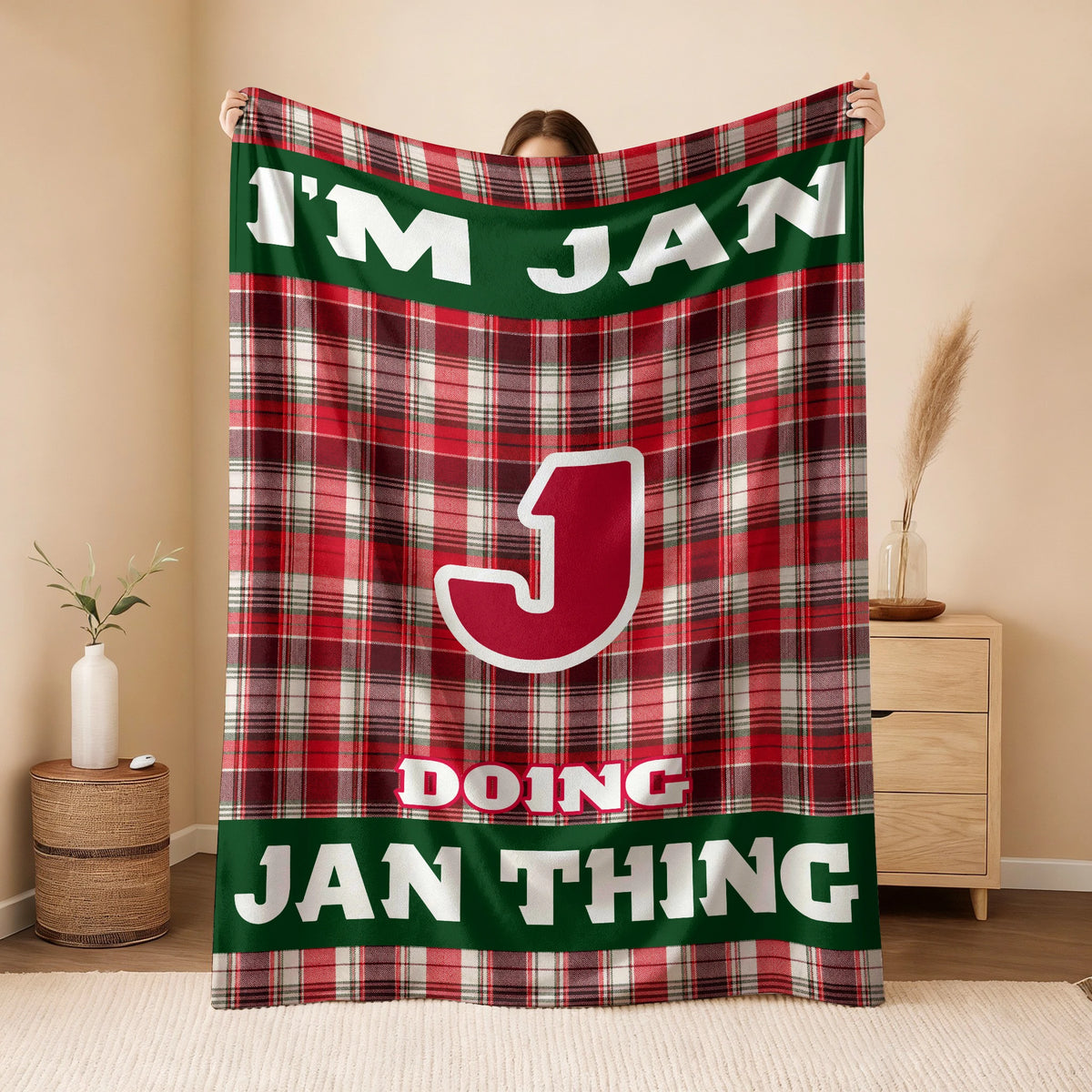I'm Name Doing Name Things Red Plaid Fleece Blanket JAN 13K1 BK49