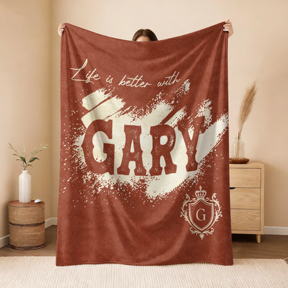 Life Is Better With Your Name Terracotta Cream Fleece Blanket GARY 13K1 BK30