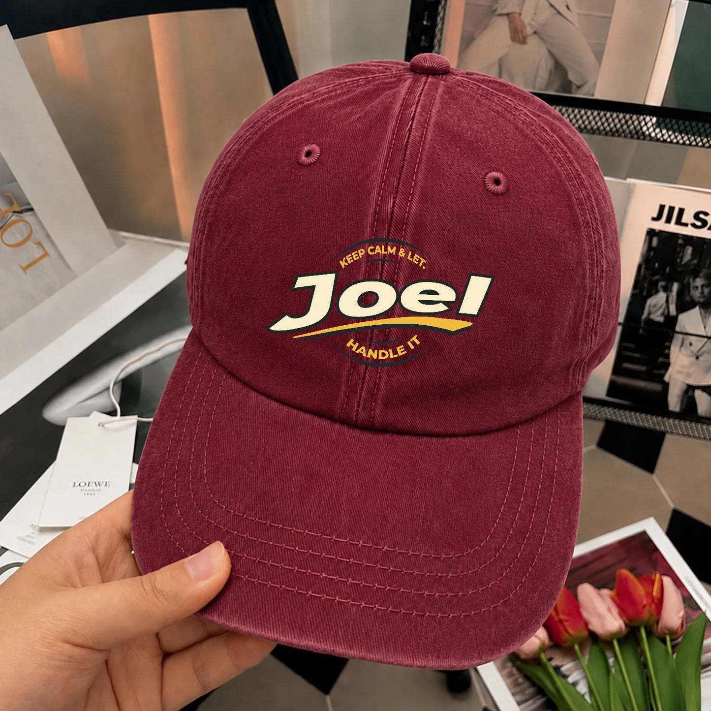 Keep Calm & Let Your Name Handle It Burgundy Washed Cap JOEL 13K1 C105PF