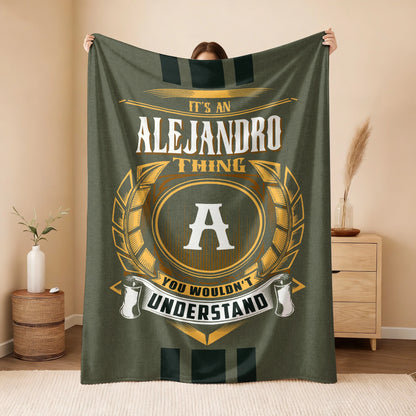 It's A Your Name Thing Olive Green Logo Fleece Blanket ALEJANDRO 13K1 BK31