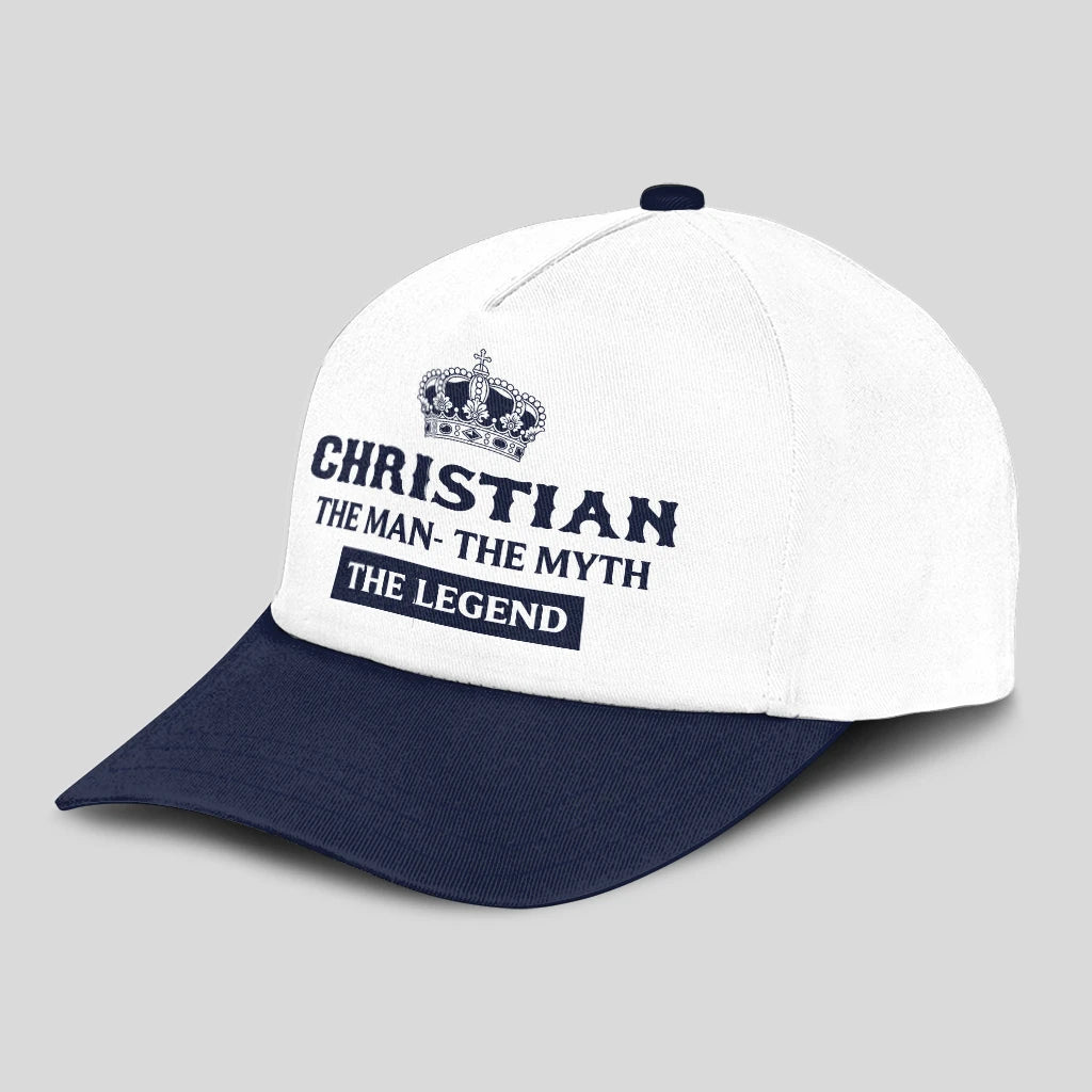 The Man The Myth The Legend King Crown Blue And White Cap CHRISTIAN 13K1 C147PF