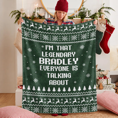 Legendary Your Name Funny Green Christmas Fleece Blanket BRADLEY 13K1 BK43