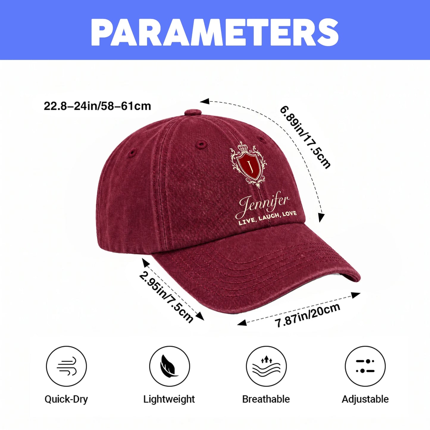 Live Laugh Love Elegant Burgundy Washed Cap JENNIFER 13K1 C89PF
