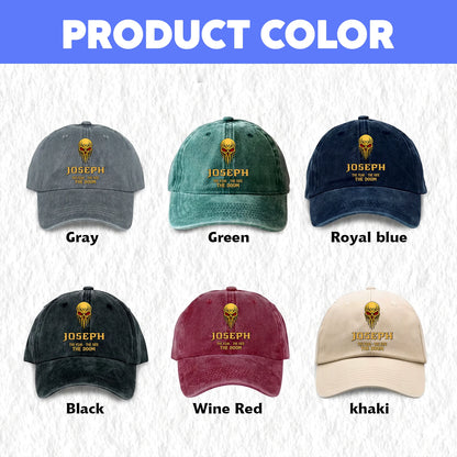The Fear The Fate The Doom Skull Blue Washed Cap JOSEPH 13K1 C97PF