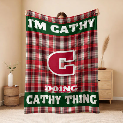 I'm Name Doing Name Things Red Plaid Fleece Blanket CATHY 13K1 BK49