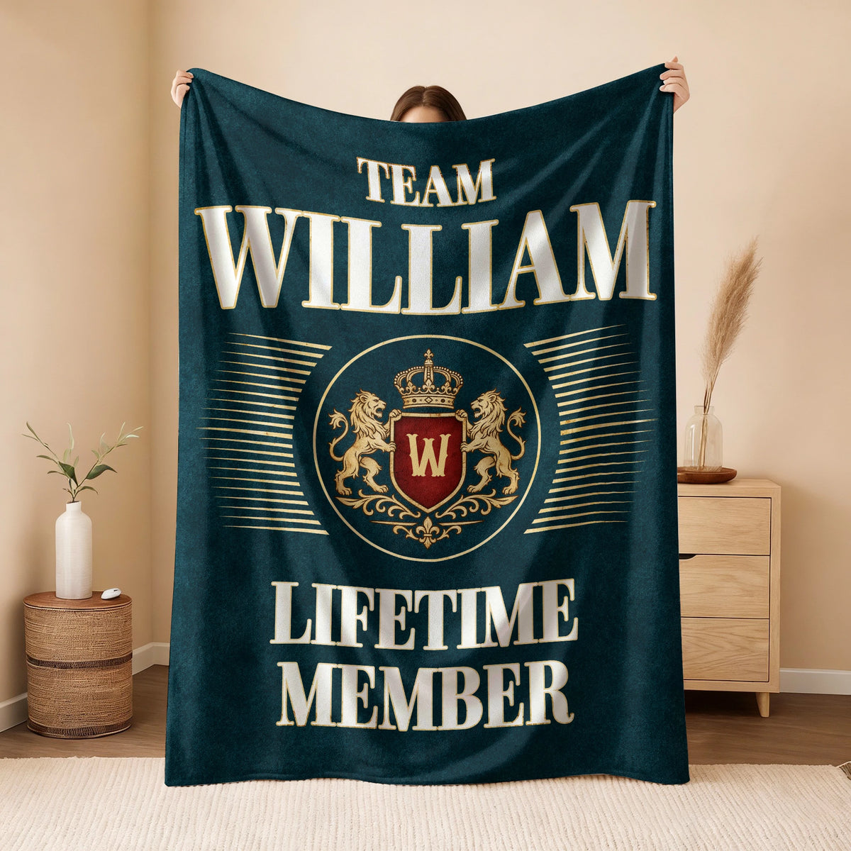 Team Your Name Lifetime Member Sage Green Fleece Blanket WILLIAM 13K1 BK42