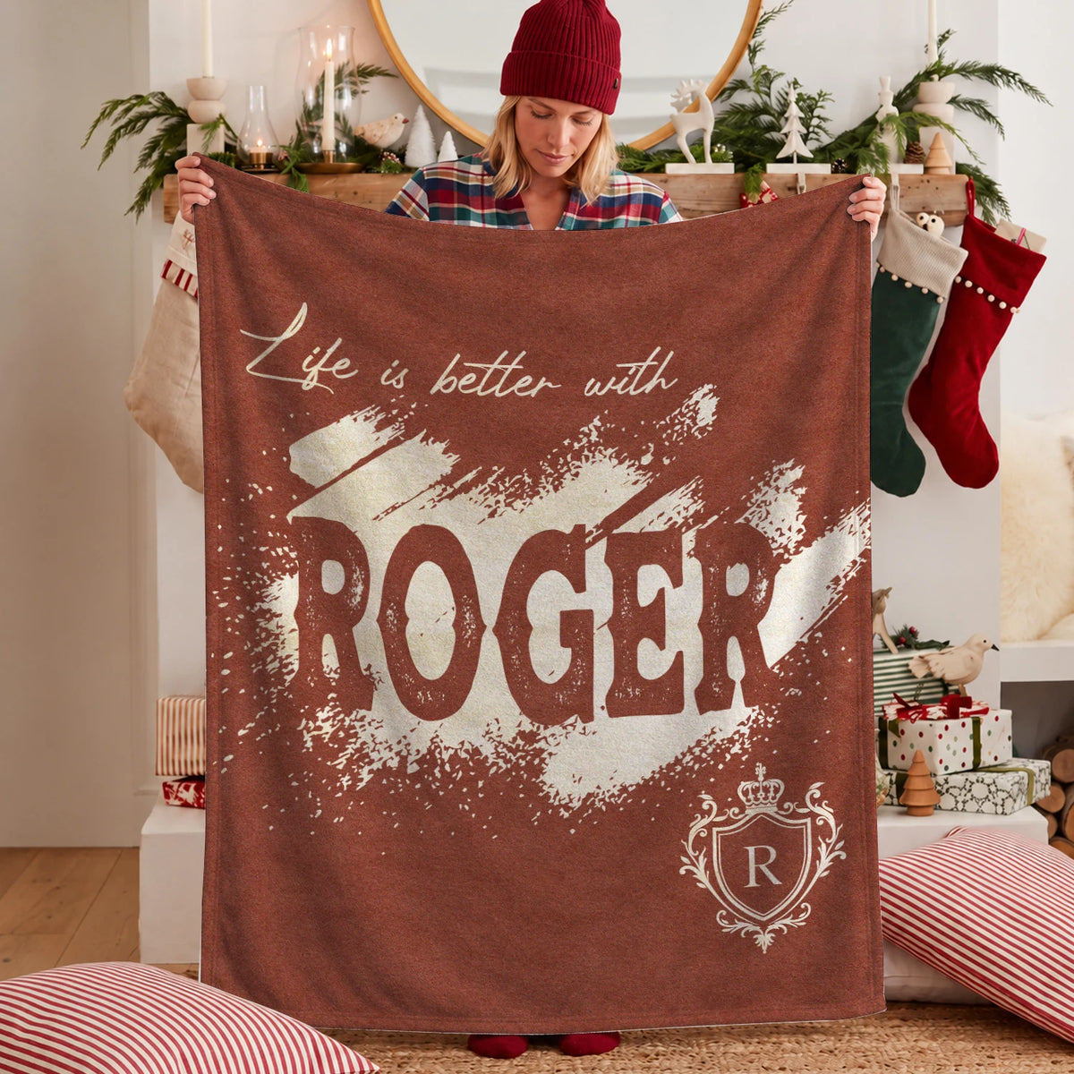 Life Is Better With Your Name Terracotta Cream Fleece Blanket ROGER 13K1 BK30