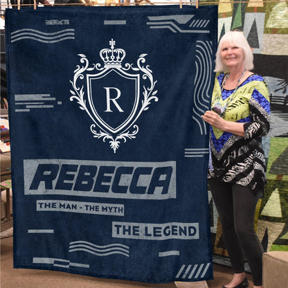The Man The Myth The Legend Blue & Gray Fleece Blanket  REBECCA 13K1 BK08