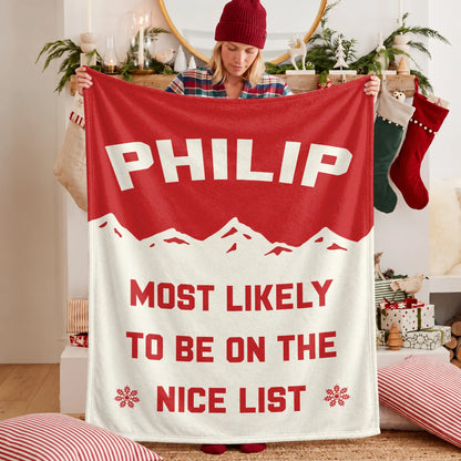 Most Likely on the Nice List Red Vintage Christmas Fleece Blanket PHILIP 13K1 BK63