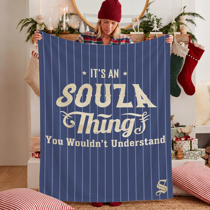 Your Name Thing Striped Blue Fleece Blanket SOUZA 13K1 BK23