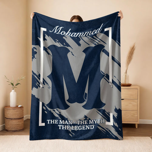The Man The Myth The Legend Navy Baseball Fleece Blanket MOHAMMED 13K1 BK17