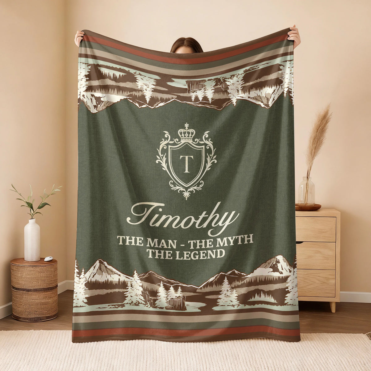 The Man The Myth The Legend Deer In Forest Brown Fleece Blanket TIMOTHY 13K1 BK10