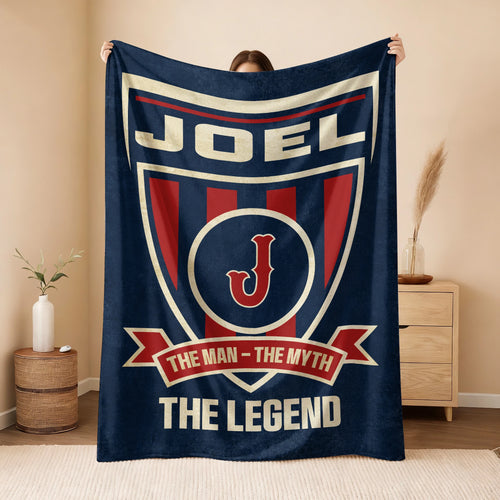 The Man The Myth The Legend Blue Burgundy Baseball Blanket JOEL 13K1 BK18