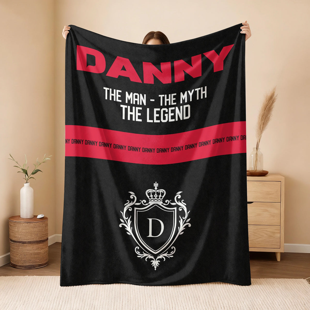 The Man The Myth The Legend Black Red Fleece Blanket DANNY 13K1 BK14