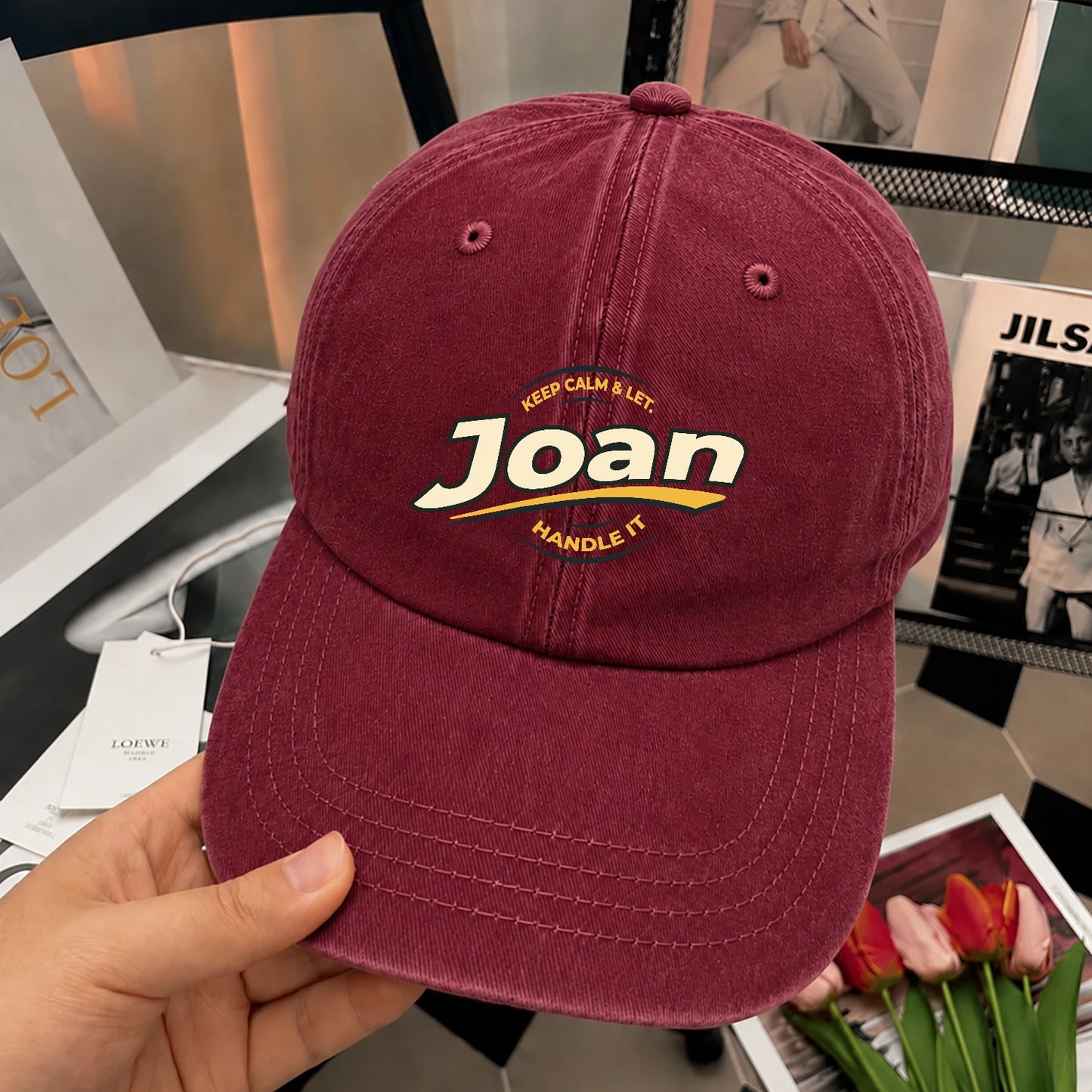 Keep Calm & Let Your Name Handle It Burgundy Washed Cap JOAN 13K1 C105PF