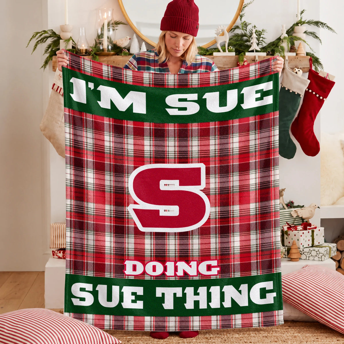 I'm Name Doing Name Things Red Plaid Fleece Blanket SUE 13K1 BK49
