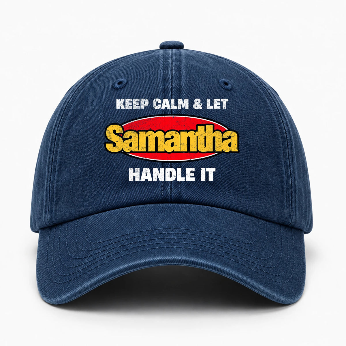 Keep Calm & Let Your Name Handle It Yellow And Red Logo Washed Cap SAMANTHA 13K1 C172PF