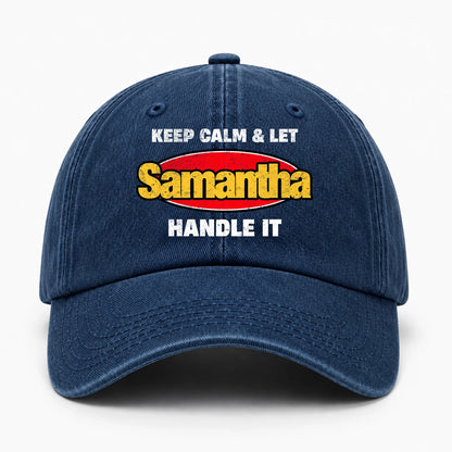 Keep Calm & Let Your Name Handle It Yellow And Red Logo Washed Cap SAMANTHA 13K1 C172PF