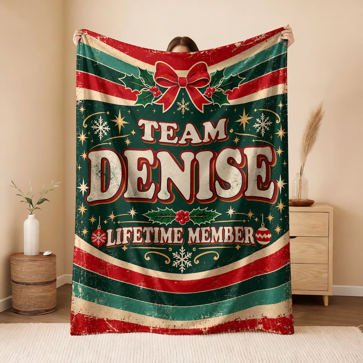 Team Your Name Lifetime Member Christmas Fleece Blanket DENISE 13K1 BK52