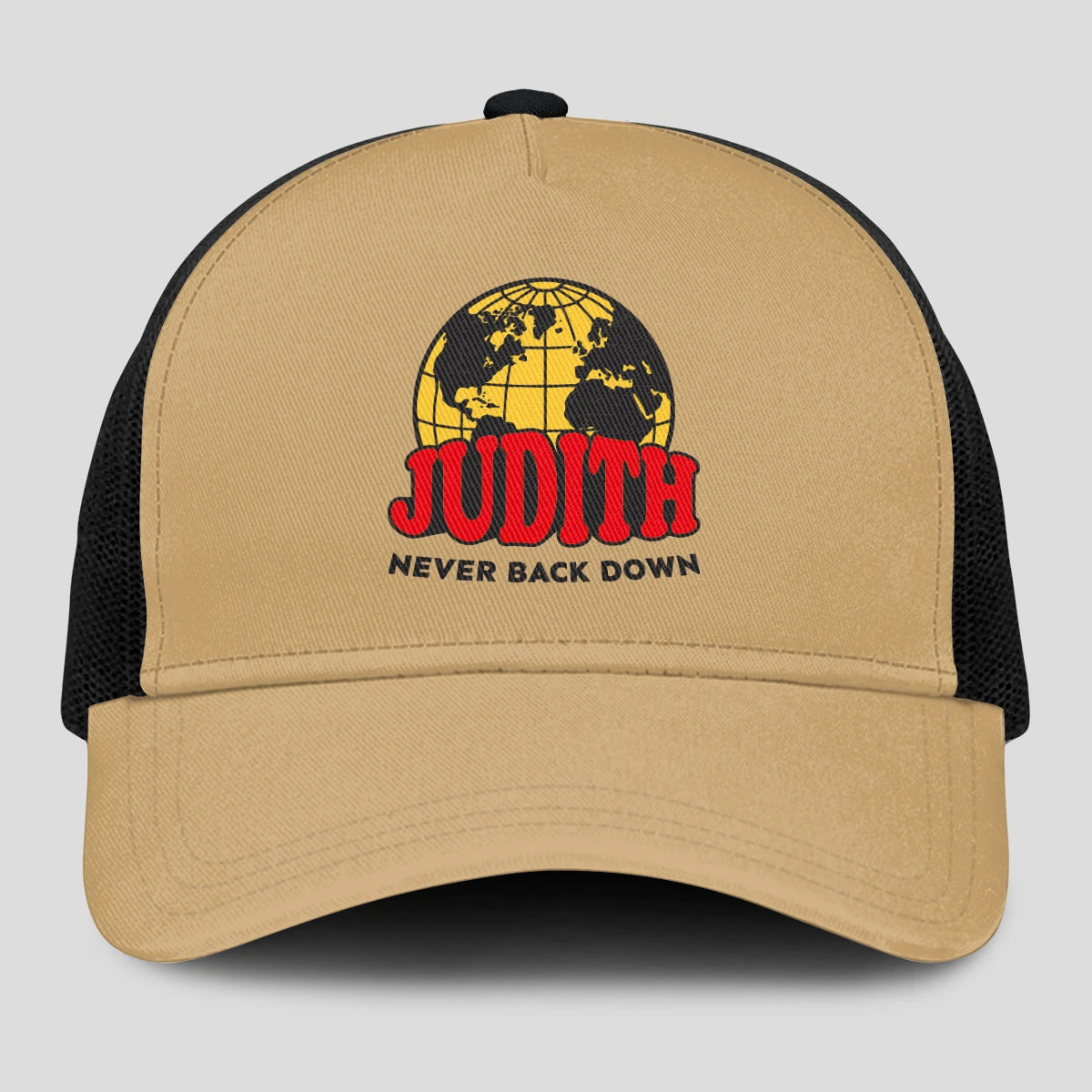 Never Back Down World Logo Khaki Mesh Cap JUDITH 13K1 C212PF