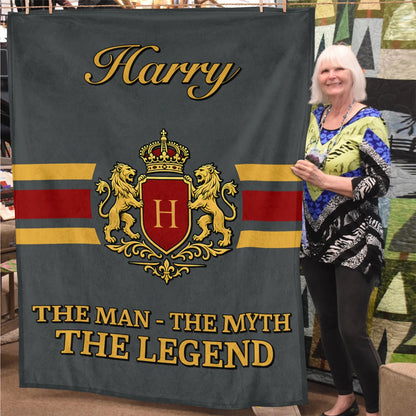 The Man The Myth The Legend Blue & Gold Fleece Blanket HARRY 13K1 BK07