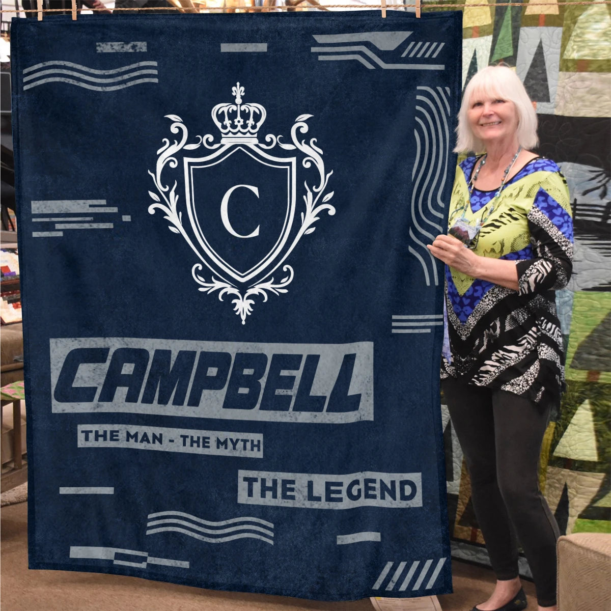 The Man The Myth The Legend Blue & Gray Fleece Blanket  CAMPBELL 13K1 BK08