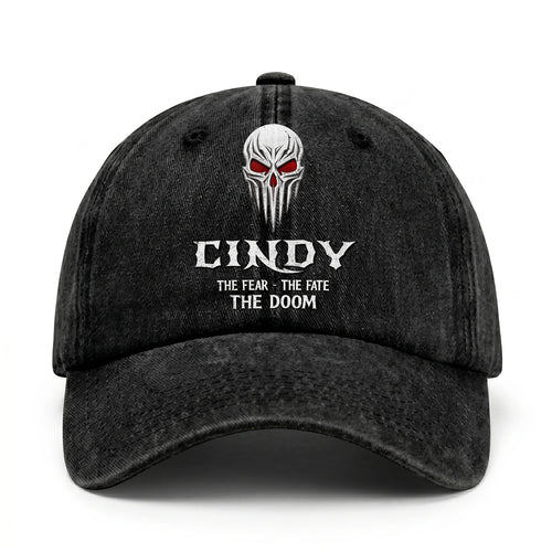 Your Name The Fear The Fate The Doom Skull Washed Cap CINDY 13K1 C98PF