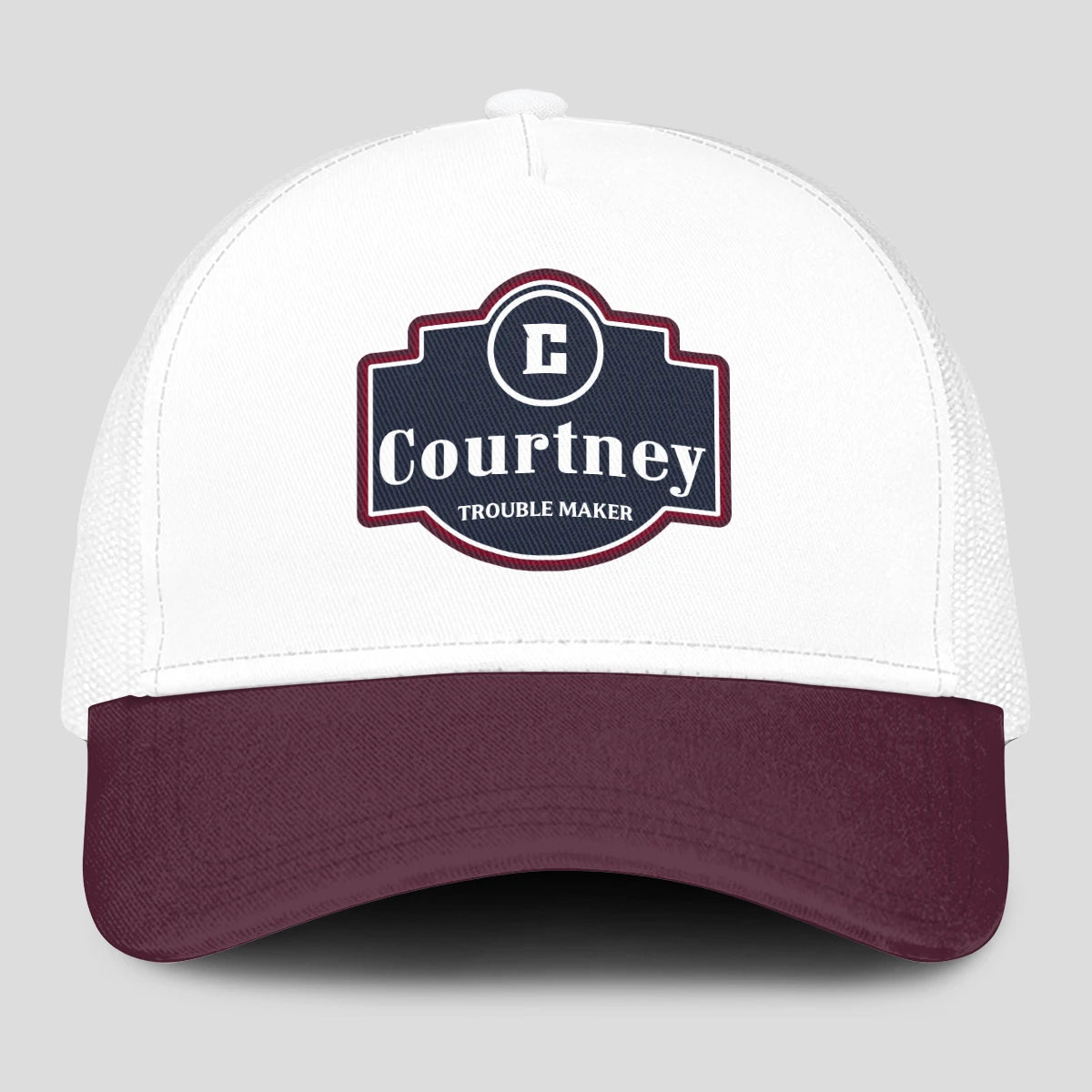Trouble Maker Burgundy And White Funny Mesh Cap COURTNEY 13K1 C201PF