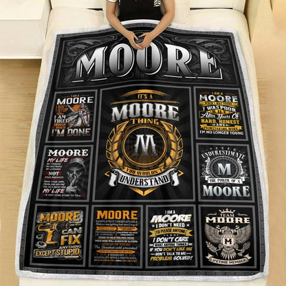 MOORE Personalized Blanket | Custom Name Cozy Throw Gift 13K1-BK2