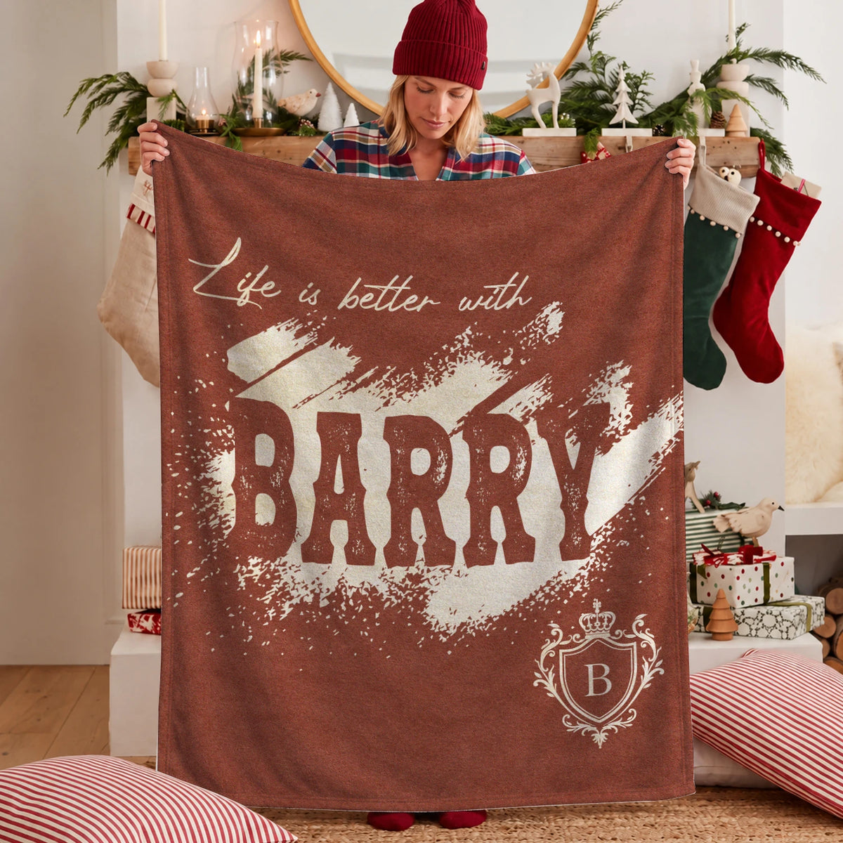 Life Is Better With Your Name Terracotta Cream Fleece Blanket BARRY 13K1 BK30
