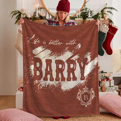 Life Is Better With Your Name Terracotta Cream Fleece Blanket BARRY 13K1 BK30