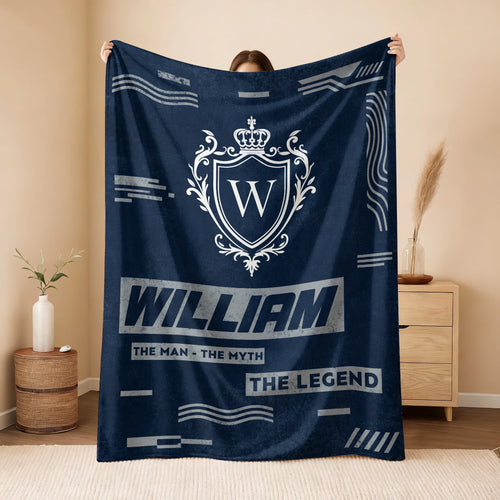 The Man The Myth The Legend Blue & Gray Fleece Blanket  WILLIAM 13K1 BK08