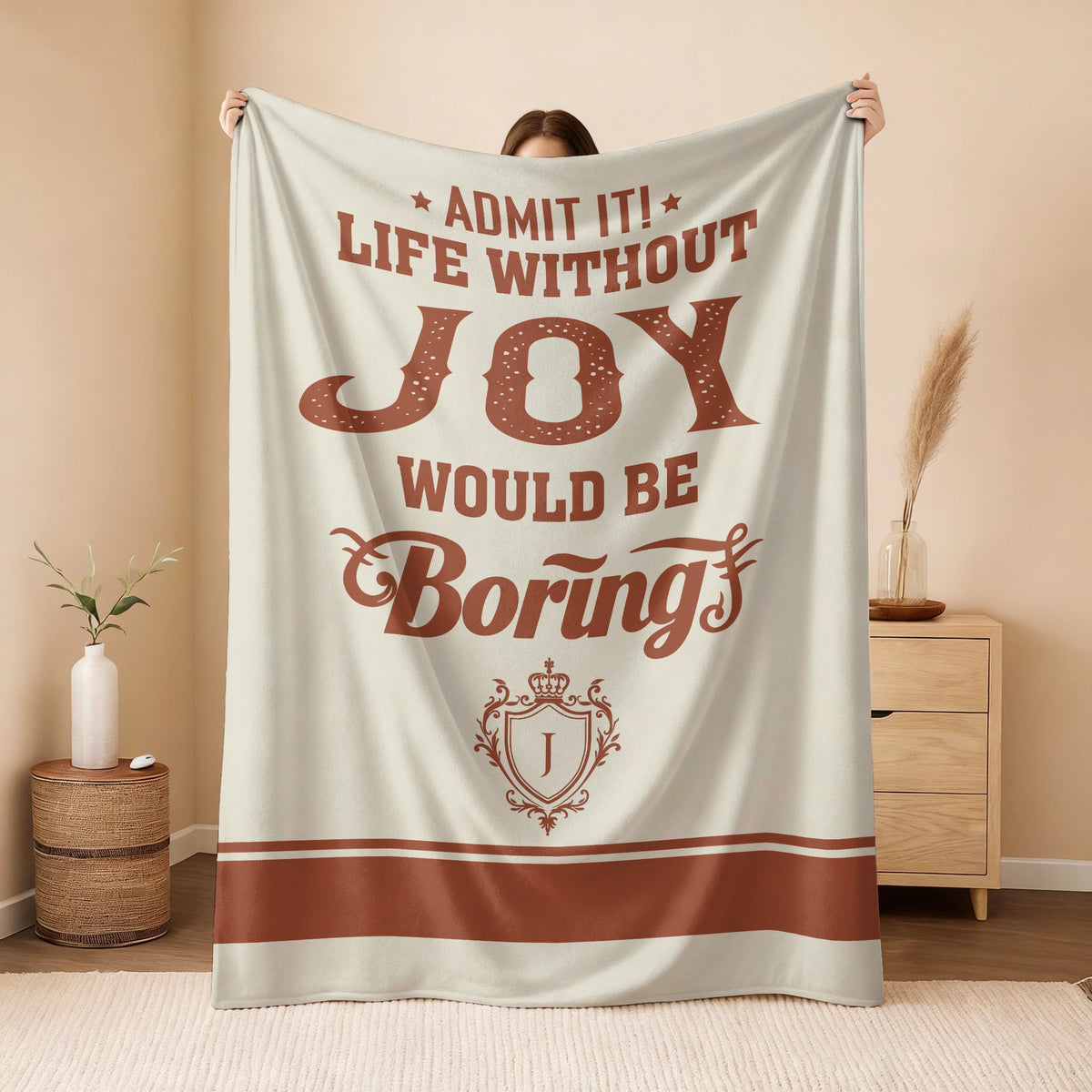 Life Without Your Name Would Be Boring Cream Terracotta Blanket JOY 13K1 BK24