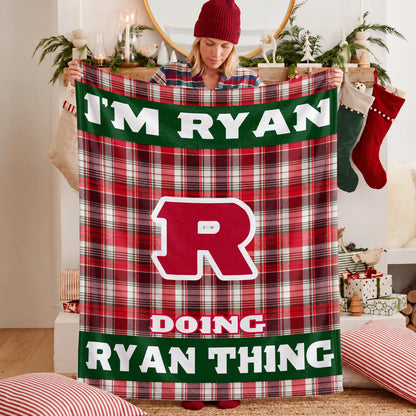 I'm Name Doing Name Things Red Plaid Fleece Blanket RYAN 13K1 BK49
