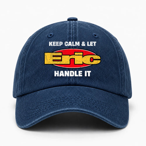 Keep Calm & Let Your Name Handle It Yellow And Red Logo Washed Cap ERIC 13K1 C172PF