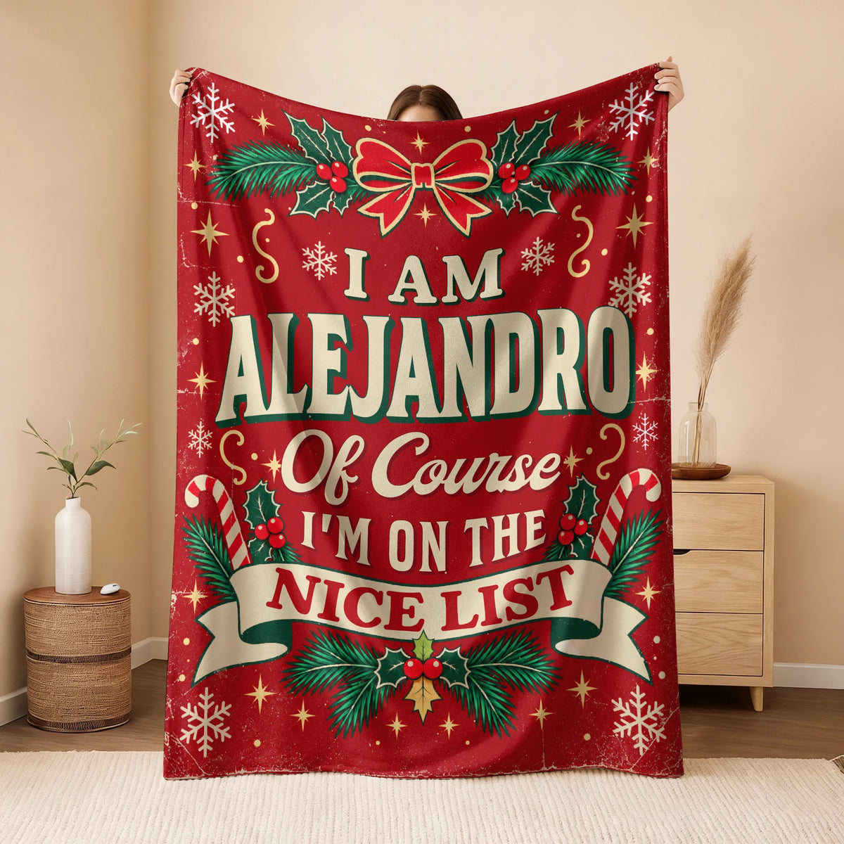 I'm Name Of Course I'm On The Nice List Christmas Fleece Blanket ALEJANDRO 13K1 BK56