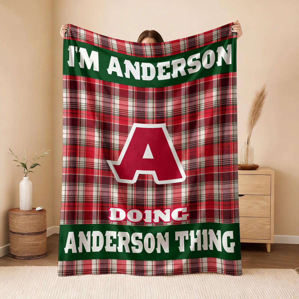 I'm Name Doing Name Things Red Plaid Fleece Blanket ANDERSON 13K1 BK49