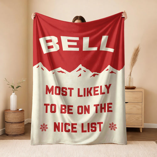 Most Likely on the Nice List Red Vintage Christmas Fleece Blanket BELL 13K1 BK63