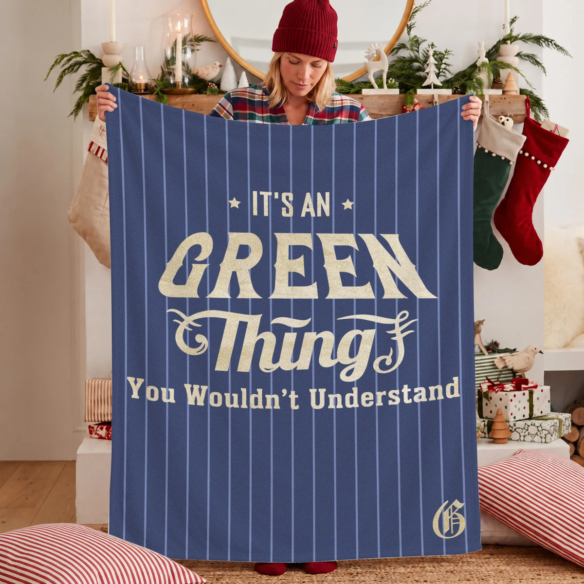 Your Name Thing Striped Blue Fleece Blanket GREEN 13K1 BK23