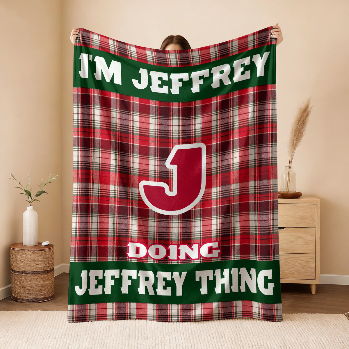 I'm Name Doing Name Things Red Plaid Fleece Blanket JEFFREY 13K1 BK49