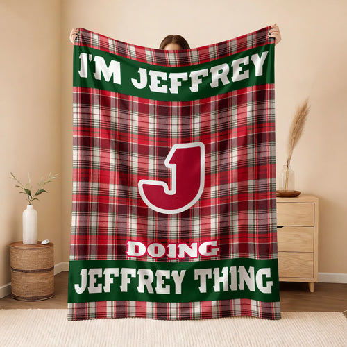 I'm Name Doing Name Things Red Plaid Fleece Blanket JEFFREY 13K1 BK49