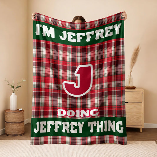 I'm Name Doing Name Things Red Plaid Fleece Blanket JEFFREY 13K1 BK49