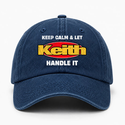 Keep Calm & Let Your Name Handle It Yellow And Red Logo Washed Cap KEITH 13K1 C172PF