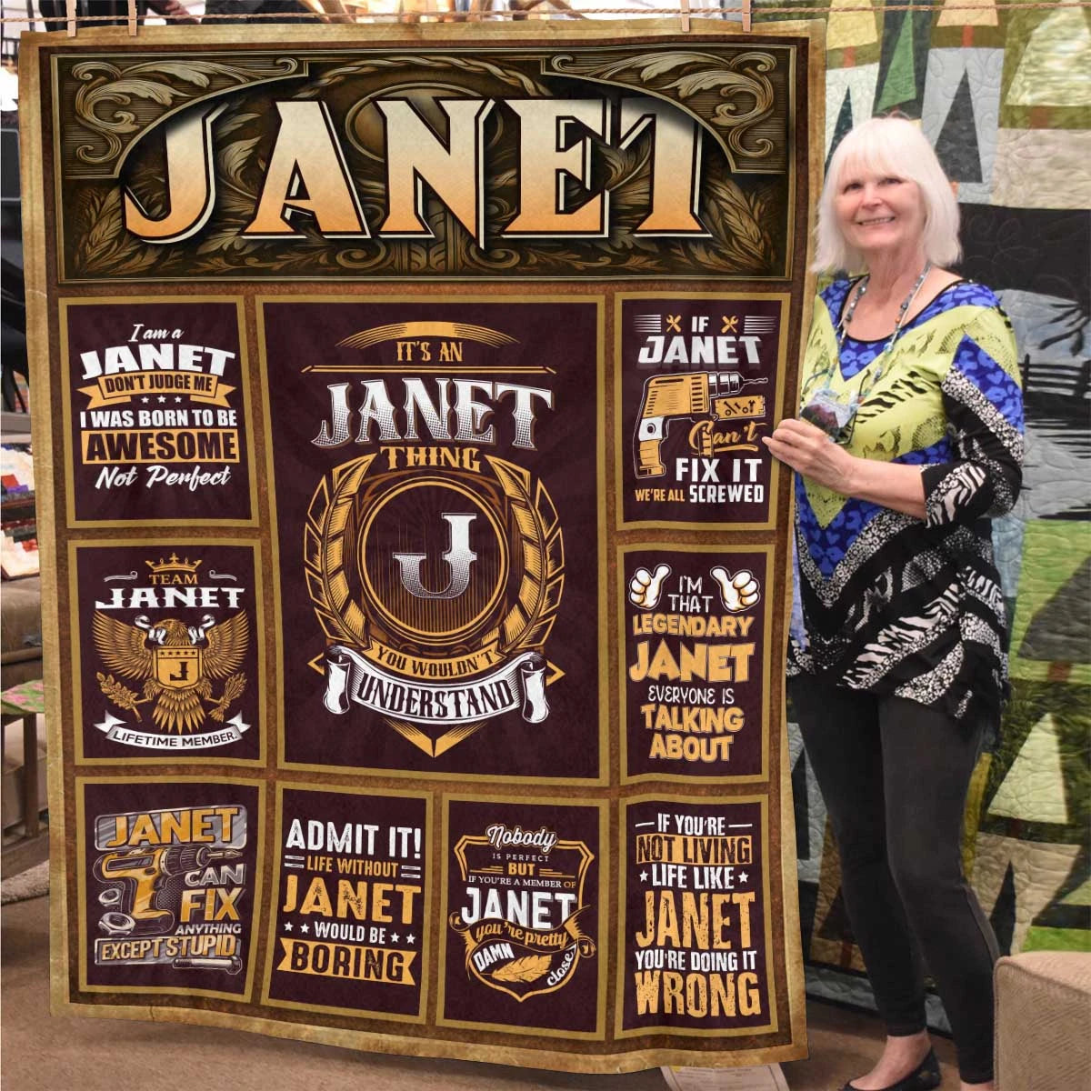 JANET Personalized Blanket | Custom Name Cozy Throw Gift 13K1-BK4