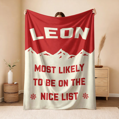 Most Likely on the Nice List Red Vintage Christmas Fleece Blanket LEON 13K1 BK63
