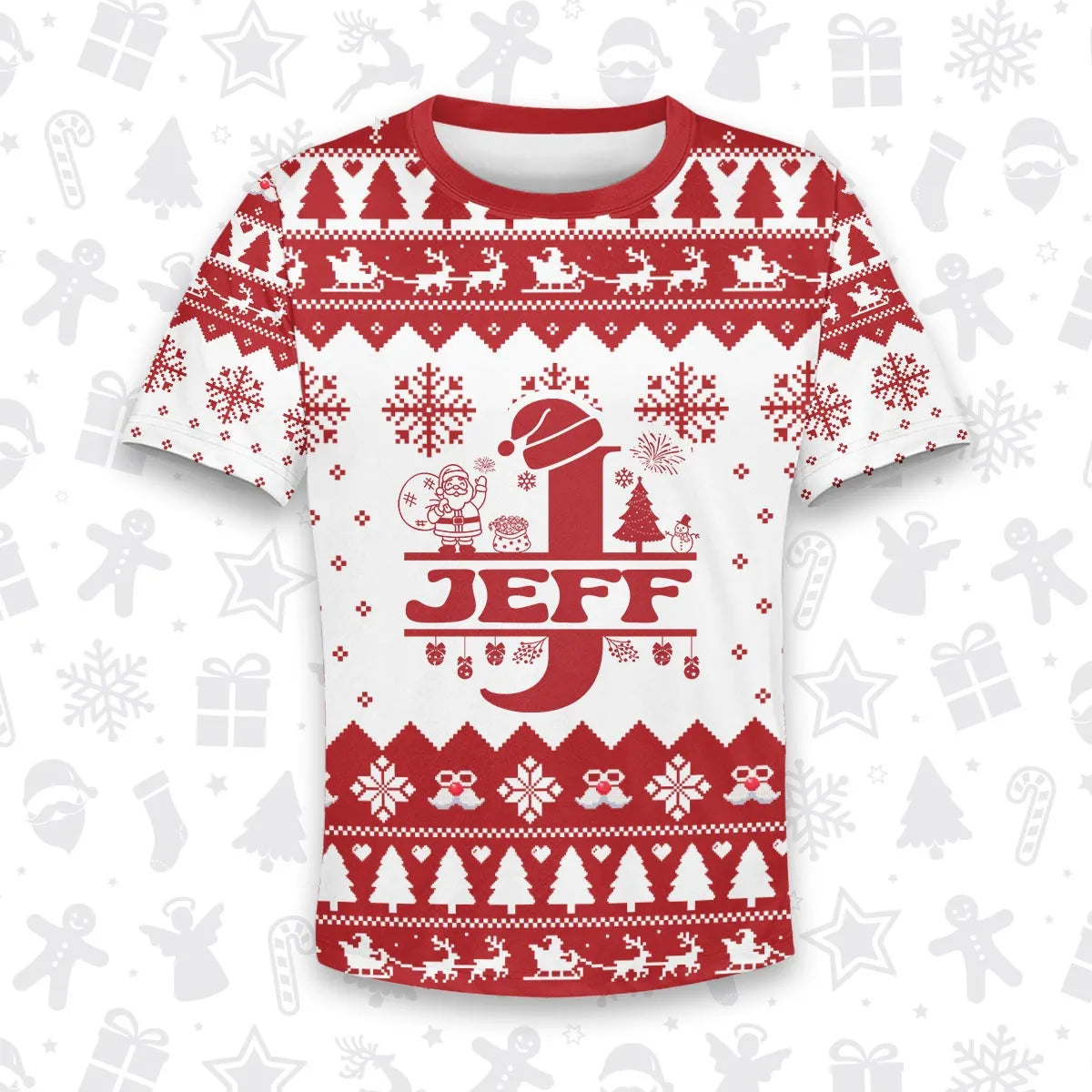 JEFF Personalized Christmas T-Shirt Pajama Set - Holiday Gift Outfit 13K1-CR2