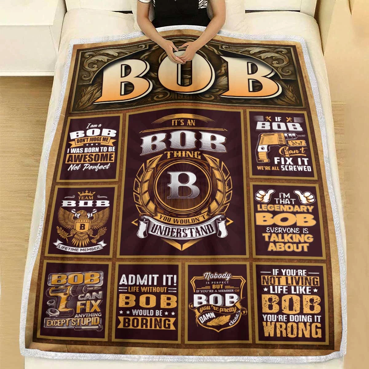 BOB Personalized Blanket | Custom Name Cozy Throw Gift 13K1-BK4