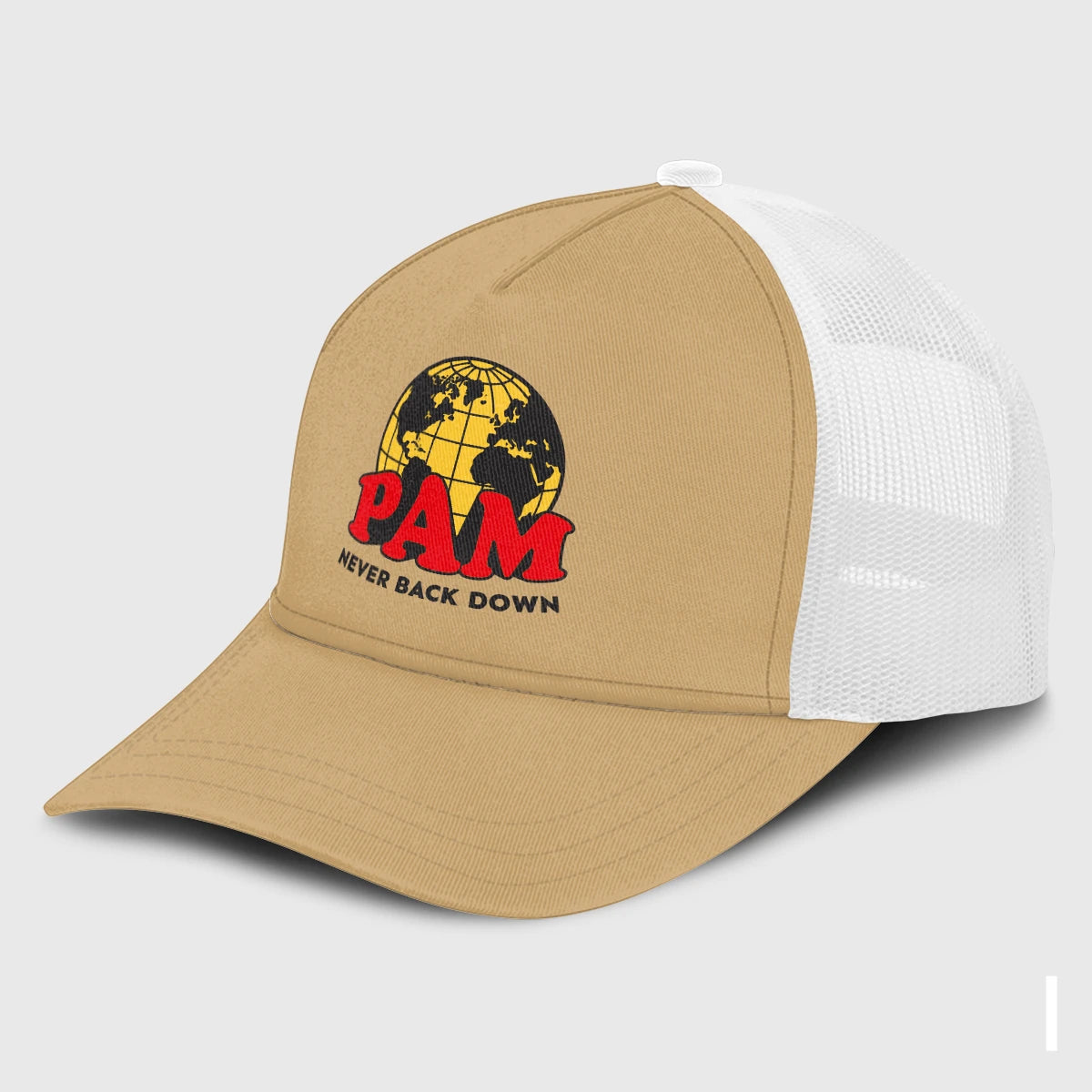 Never Back Down World Logo Khaki Mesh Cap PAM 13K1 C212PF